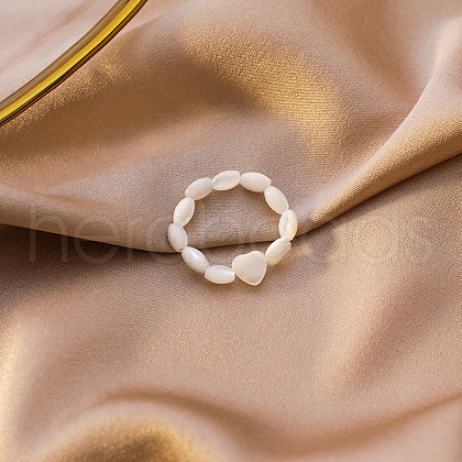 Natural Shell Beaded Stretch Rings for Women WG0687E-02-1