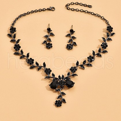 Flower Alloy Rhinestone Pendant Necklaces & Stud Dangle Earrings Sets FS-WG11FB6-01-1