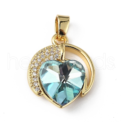 Real 18K Gold Plated Rack Plating Brass Micro Pave Clear Cubic Zirconia Pendants KK-C015-20G-11-1