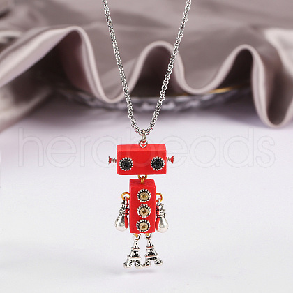 Alloy & Wood Robot Pendant Necklaces FS-WGB43E5-06-1