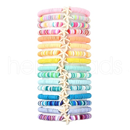 16Pcs 16 Styles Summer Starfish Synthetic Turquoise Bracelet Sets BJEW-JB10912-1