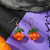 Halloween Theme Pumpkin Handmade Glass Seed Beaded Dangle Earrings EJEW-MZ00480-02-1