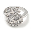 Rack Plating Brass Micro Pave Cubic Zirconia Leaf Open Cuff Rings for Women RJEW-I104-04P-2