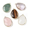 Natural Amethyst & Rose Quartz & Tiger Eye & Green Strawberry Quartz & Quartz Crystal Faceted Teardrop Pendants G-U028-01G-1