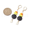 Halloween Candy Corn Handmade Lampwork & Black Pumpkin Synthetic Turquoise Leverback Dangle Earrings EJEW-JE05872-4