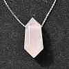 Natural Rose Quartz Double Terminal Pointed Faceted Bullet Pendant Necklaces NJEW-C080-01P-01-3