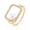Brass Micro Pave Clear Cubic Zirconia Cuff Rings for Women KK-T074-25G-4