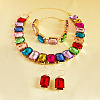Alloy & Glass Rectangle Link Chain Necklaces & Bracelet & Dangle Earrings Sets FS-WGC2D75-02-1