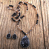 Teardrop Bohemian Style Glass with Natural Lava Rock Pendant Necklace & Dangle Earrings Sets FS-WG0DE9F-03-1