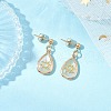 Brass Natural Paua Shell Teardrop Dangle Stud Earrings EJEW-JE06408-03-1