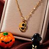 Stylish Halloween Skull Stainless Steel Black Enamel Pendant Dapped Chain Necklaces IJ5988-1