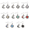 FIBLOOM 8 Sets 8 Colors Sun & Moon Glass Asymmetrical Earrings EJEW-FI0002-05-1
