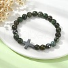 Natural African Turquoise(Jasper) & Synthetic Hematite Corss Beaded Stretch Bracelets BJEW-JB09845-01-2