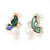Mother's Day Jewellery Butterfly Brass Natural Pearl Stud Earrings PEAR-N020-06U-1