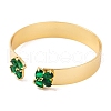 Brass Pave Green Glass Open Cuff Bangles for Women BJEW-S147-15G-A-2