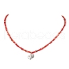 Glass Seed Beaded Alloy Heart with Wing Pendant Necklaces for Women NJEW-JN05008-1
