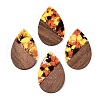 Transparent Resin & Walnut Wood Big Pendants RESI-T058-05K-1