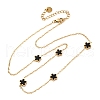304 Stainless Steel & Imitation Black Shell Flower Link Chain Necklaces NJEW-R026-25G-4