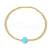 Cross Natural Gemstone & Brass Bead Stretch Bracelets for Women QE9707-6-1