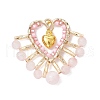 Natural Rose Quartz & Glass Seed Beads Pendants PALLOY-MZ00444-01-1