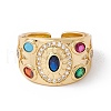 Colorful Cubic Zirconia Oval with Sun Open Cuff Ring RJEW-B043-15-1
