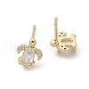Brass & Clear Cubic Zirconia & Glass Stud Earrings EJEW-Q014-15G-2