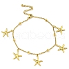 PVD Vacuum Plating Summer Beach 304 Stainless Steel Cable Chain Starfish Charm Bracelets BJEW-P334-02G-1