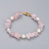 Natural Rose Quartz Chip Beaded Bracelets BJEW-JB04933-01-1