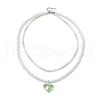 4Pcs 4 Colors Acrylic Heart Pendant ABS Plastic Imitation Pearl & Glass Seed Beaded Double Layer Necklaces NJEW-JN05290-5
