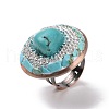 Synthetic Turquoise Nuggets Beaded Adjustable Ring with Crystal Rhinestone G-I330-15R-2