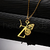 304 Stainless Steel Butterfly Initial Pendant Necklaces WG80197-26-1