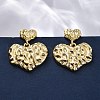 Hammered Heart Brass Dangle Stud Earrings EJEW-R025-23G-1