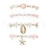 4Pcs 4 Styles Shell Pearl & Glass & Synthetic Turquoise & Synthetic Moonstone Beads Stretch Bracelets & 304 Stainless Steel Charm Bracelets for Women BJEW-JB11996-01-2