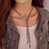 Hollow Flower Bohemian Style Alloy Pendant Camel Faux Suede Cord Lariat Necklaces for Women FS-WGF2926-01-1