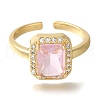 Mother's Day Rings Rack Plating Rectangle Brass Clear Cubic Zirconia Open Cuff Rings for Women RJEW-S411-04G-2
