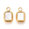 304 Stainless Steel Pave Natural Shell Rectangle Charms STAS-N112-09G-1