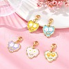 Heart with Flower Alloy Enamel Pendant Decorations HJEW-JM02208-2