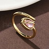 Flower Brass Micro Pave Cubic Zirconia Cuff Rings for Women RJEW-A069-05G-01-1