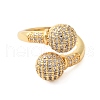 Round Brass Micro Pave Clear Cubic Zirconia Open Cuff Rings for Women RJEW-A046-10G-2