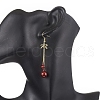 2Pairs 2 Colors Christmas Theme Brass Bell & Bowknot Dangle Earrings EJEW-JE05824-3