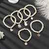 Glass Imitation Pearl Beaded Stretch Bracelet with Alloy Enamel Charms BJEW-JB09556-2