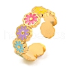 Daisy 304 Stainless Steel Enamel Open Cuff Ring for Women RJEW-Z041-02G-01-1
