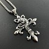 Retro Punk Hip-hop Stainless Steel Wolf Cross Pendant Necklaces for Men FA7959-1