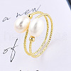 Mother's Day Jewellery Natural Pearl Beaded Wrapped Cuff Ring RJEW-T026-04G-2
