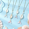 Natural Cowrie Shell & Resin & Shell Pearl Mermaid Tail Pendant Necklaces NJEW-JN05233-1