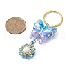 3 Pcs Butterfly Acrylic & Flower Glass Seed Beaded Keychain KEYC-MZ00007-5