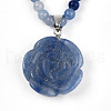 Natural Blue Aventurine(Dyed & Heated) 4.5mm Round Beaded Flower Pendant Necklaces NJEW-T016-04E-4