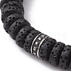 Natural Lava Rock & 304 Surgical Stainless Steel Disc Beaded Stretch Bracelet BJEW-JB09689-01-2