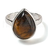 Natural Tiger Eye Teardrop Adjustable Rings RJEW-K371-08S-21-3