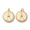 Flat Round with Peace sign & Tower Brass Micro Pave Cubic Zirconia with Synthetic Opal Pendants KK-D096-07A-G-1